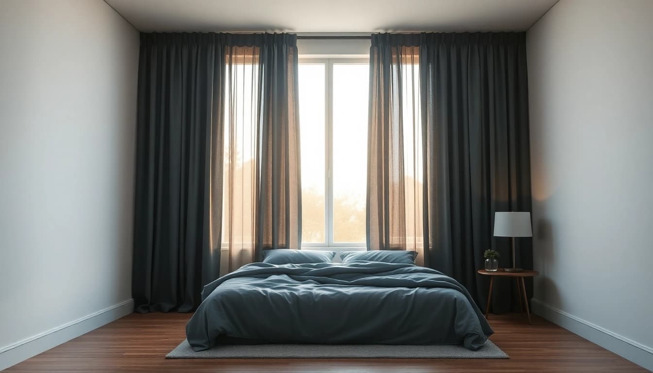 Verduisterende gordijnen in een gezellige slaapkamer die sfeer en privacy bieden.
