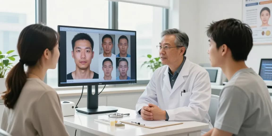 Consultation in a modern plastic surgery office showcasing marketing for plastic surgeon services and patient interactions.