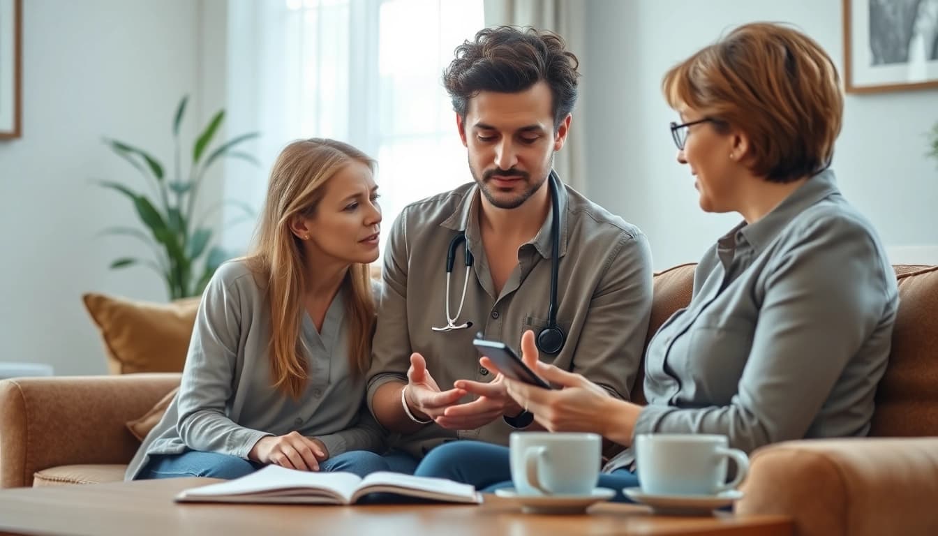 Discussing depression symptoms between a therapist and patient in a supportive, professional setting.