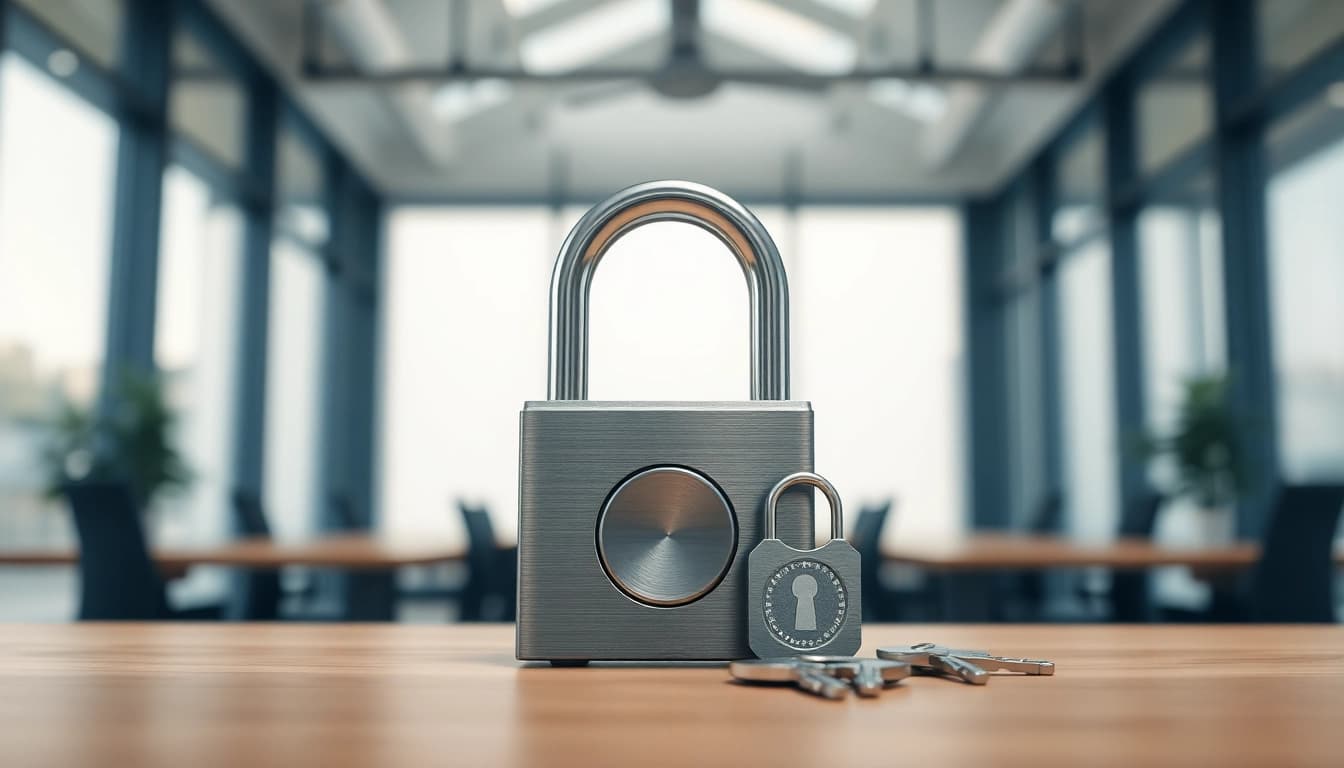 Locksta Schloss sicher auf einem Schreibtisch platziert, strahlt Vertrauen und Zuverlässigkeit aus.
