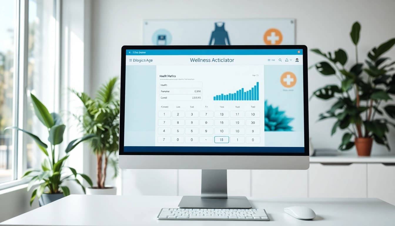 Calculate your biological age calculator with an interactive health analysis tool in a wellness clinic setting.