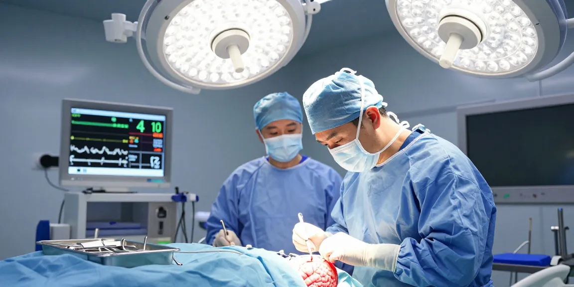 Beyin ameliyatı being performed in a modern surgical room with advanced technology and professional medical staff.