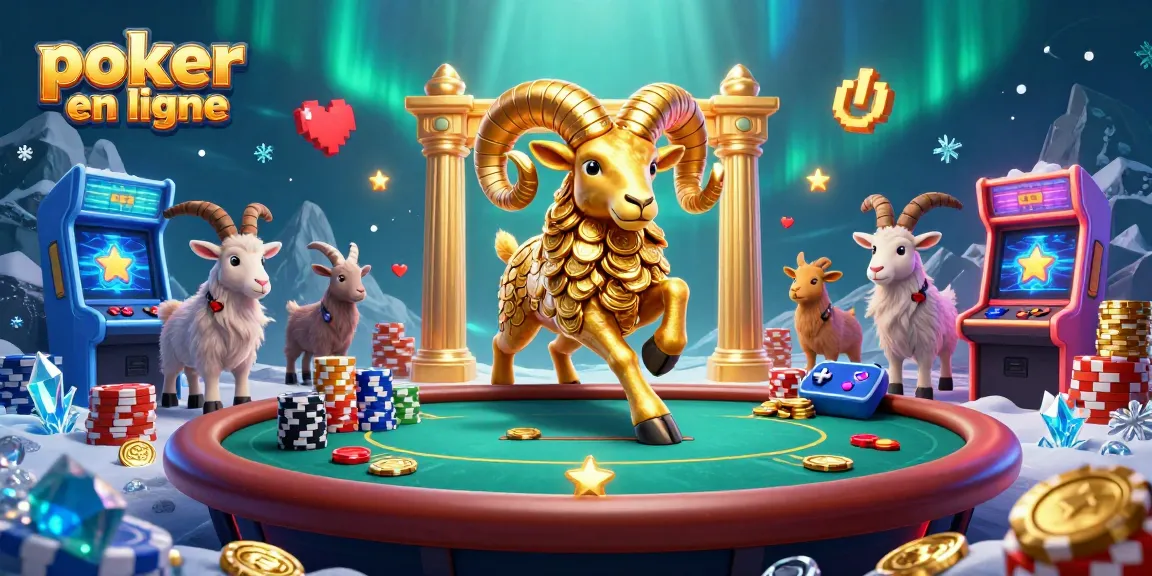 Participez à des parties de poker en ligne avec un ram majestueux et des chèvres spectatrices sur des jetons.