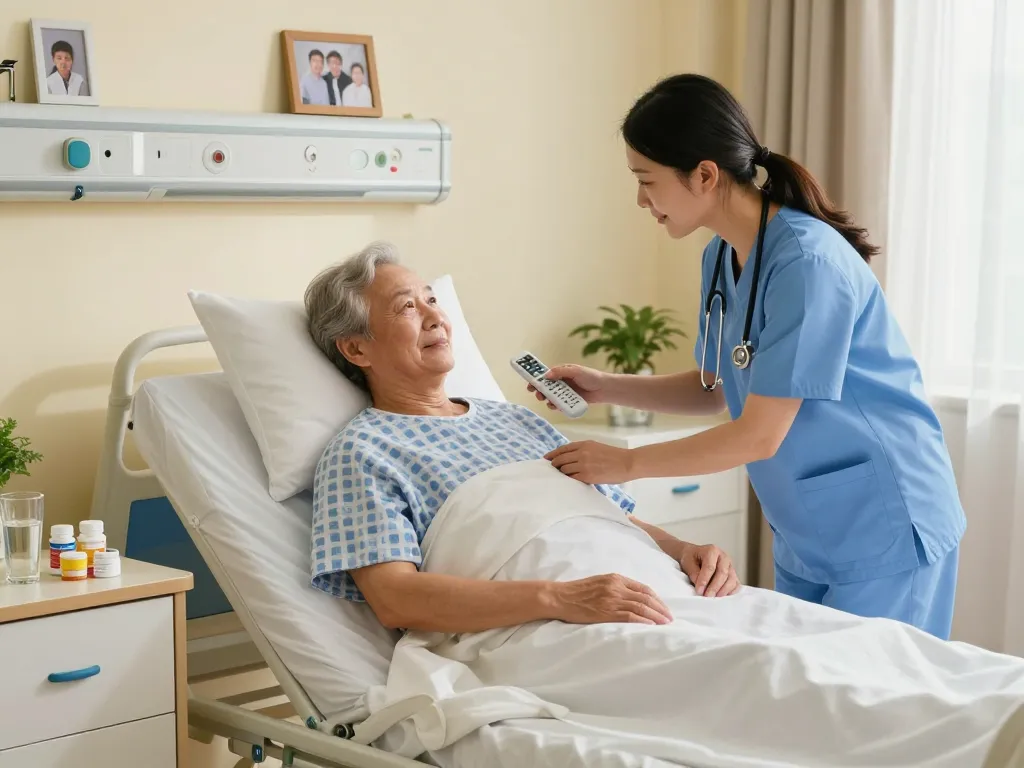 giường bệnh nhân providing comfort and support in home healthcare setting with caregiver assisting patient