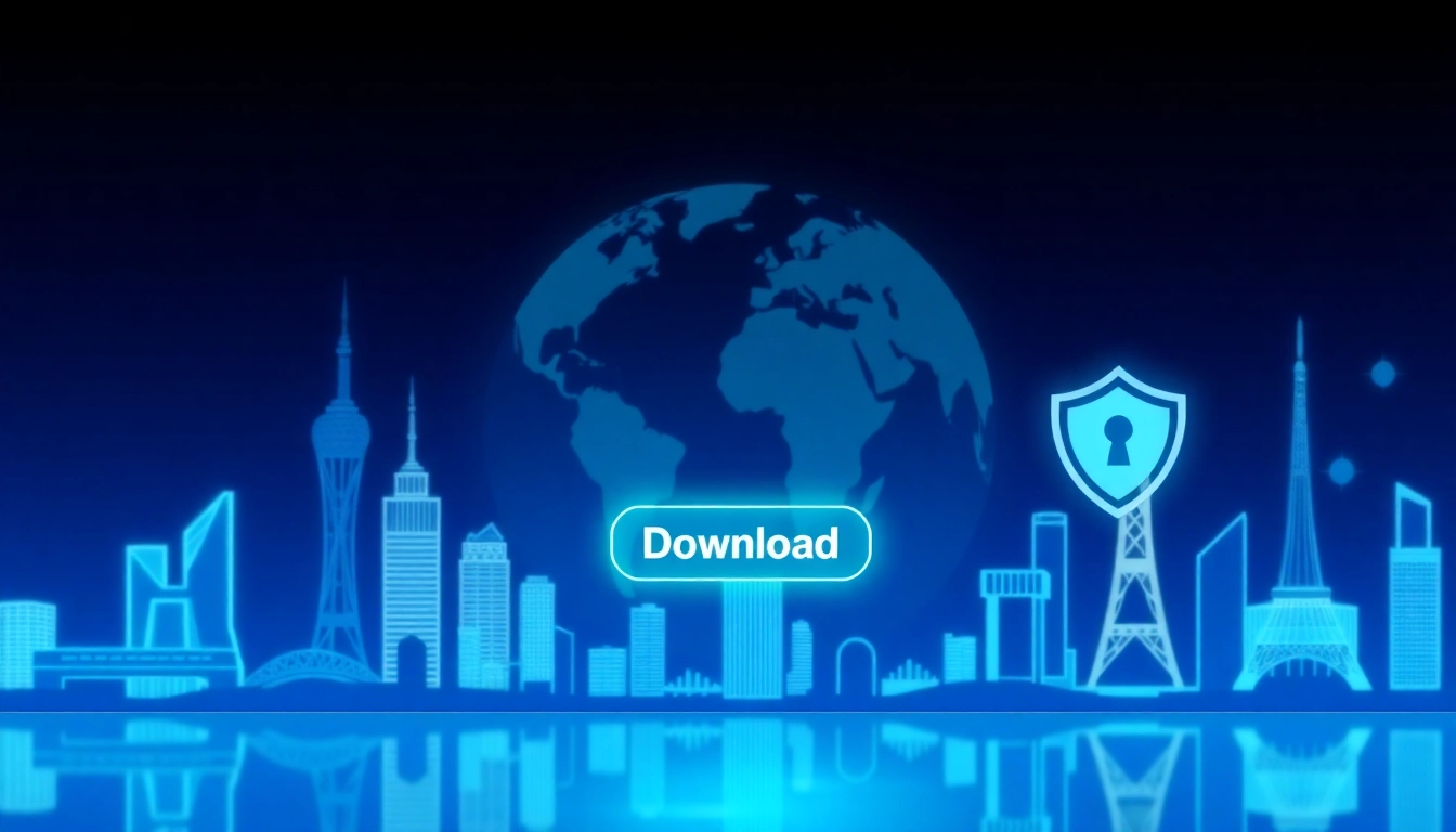快连下载：现代VPN应用界面，突出全球连接与安全功能。