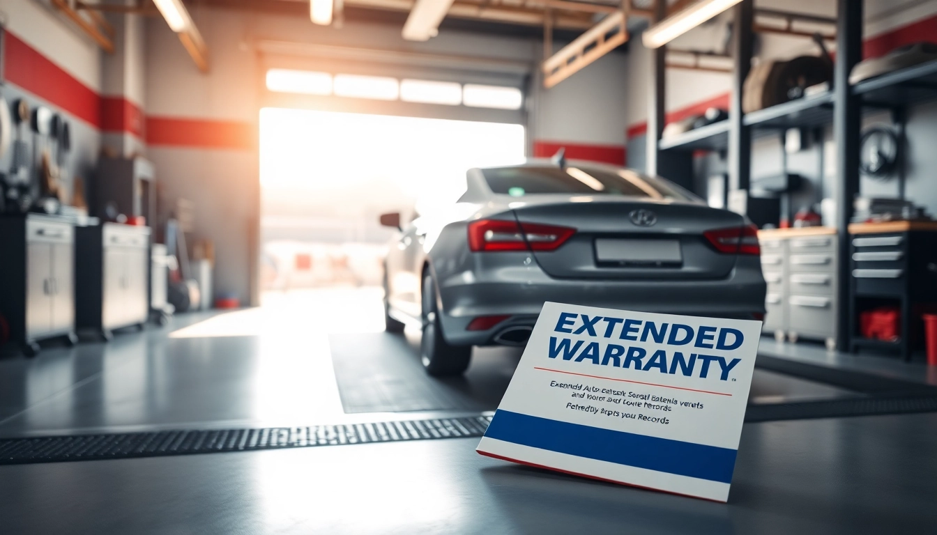 Showcasing an extended auto warranty brochure in a professional garage setting.