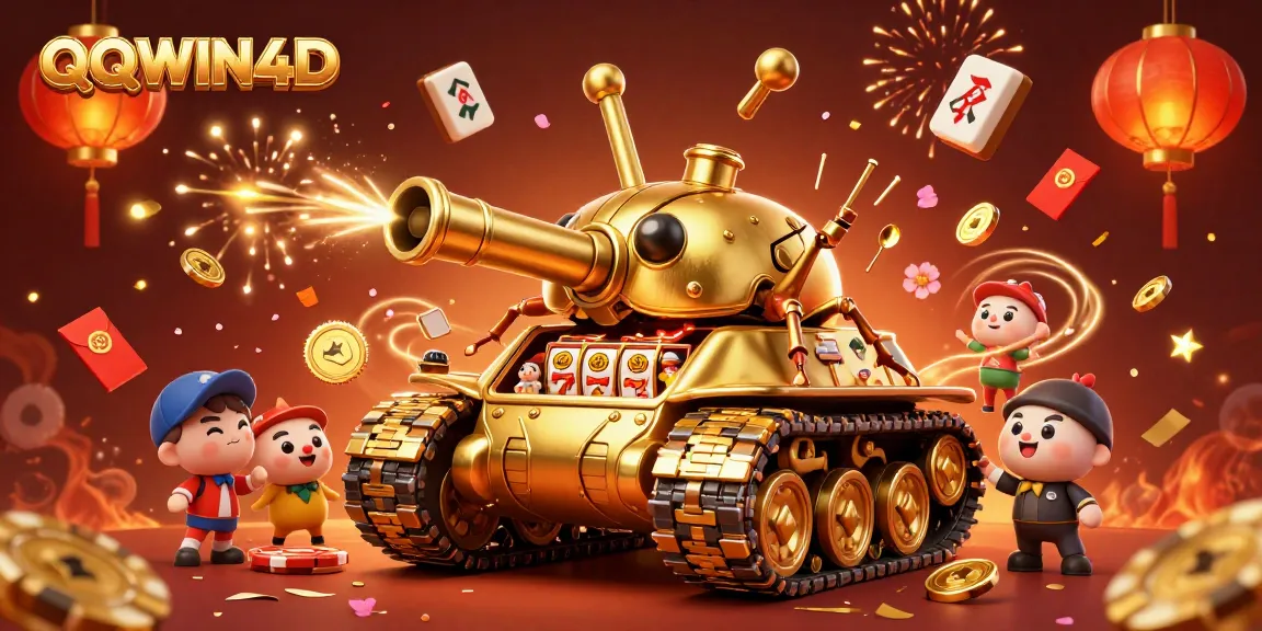 Menangkan permainan di QQWIN4D dengan tank kasino emas 3D berisi keseruan dan simbol keberuntungan.