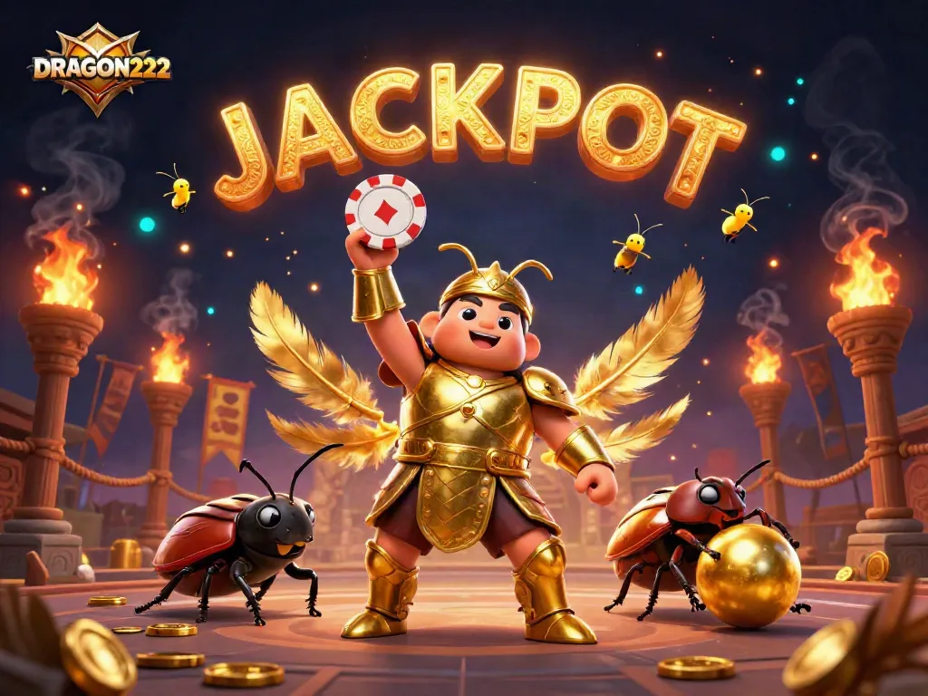 Experience thrilling gameplay with DRAGON222 as beetles celebrate a massive jackpot victory!