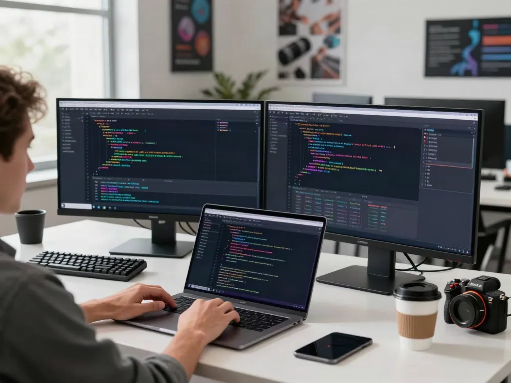 Developer workspace with coding environment inspired by v2rayN官网.