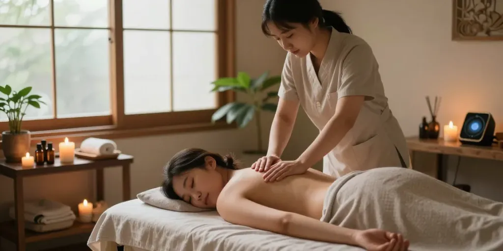 Serene scene showcasing 불광동출장마사지 therapy session in a tranquil spa environment.