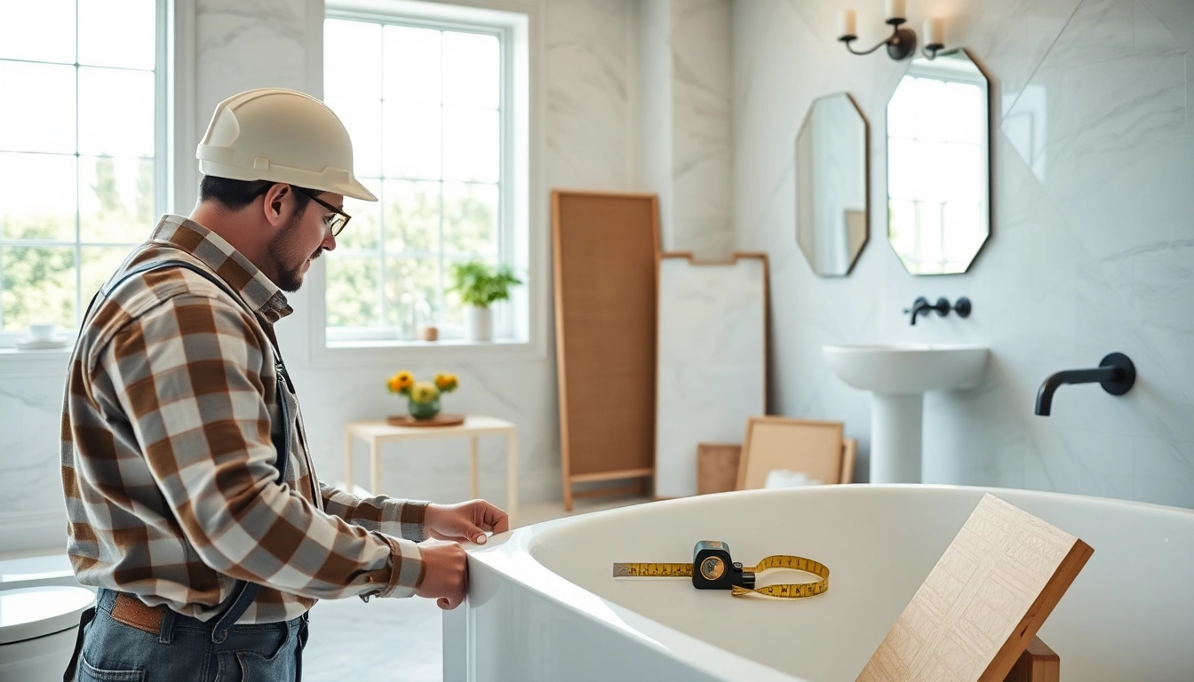 Skilled bathroom renovation contractors near me installing stylish tiles in a modern space.
