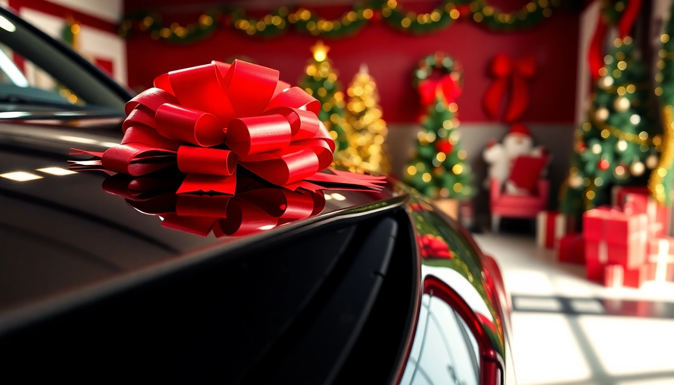 Presenting a Christmas car detailing gift featuring a shiny car adorned with a festive red bow.