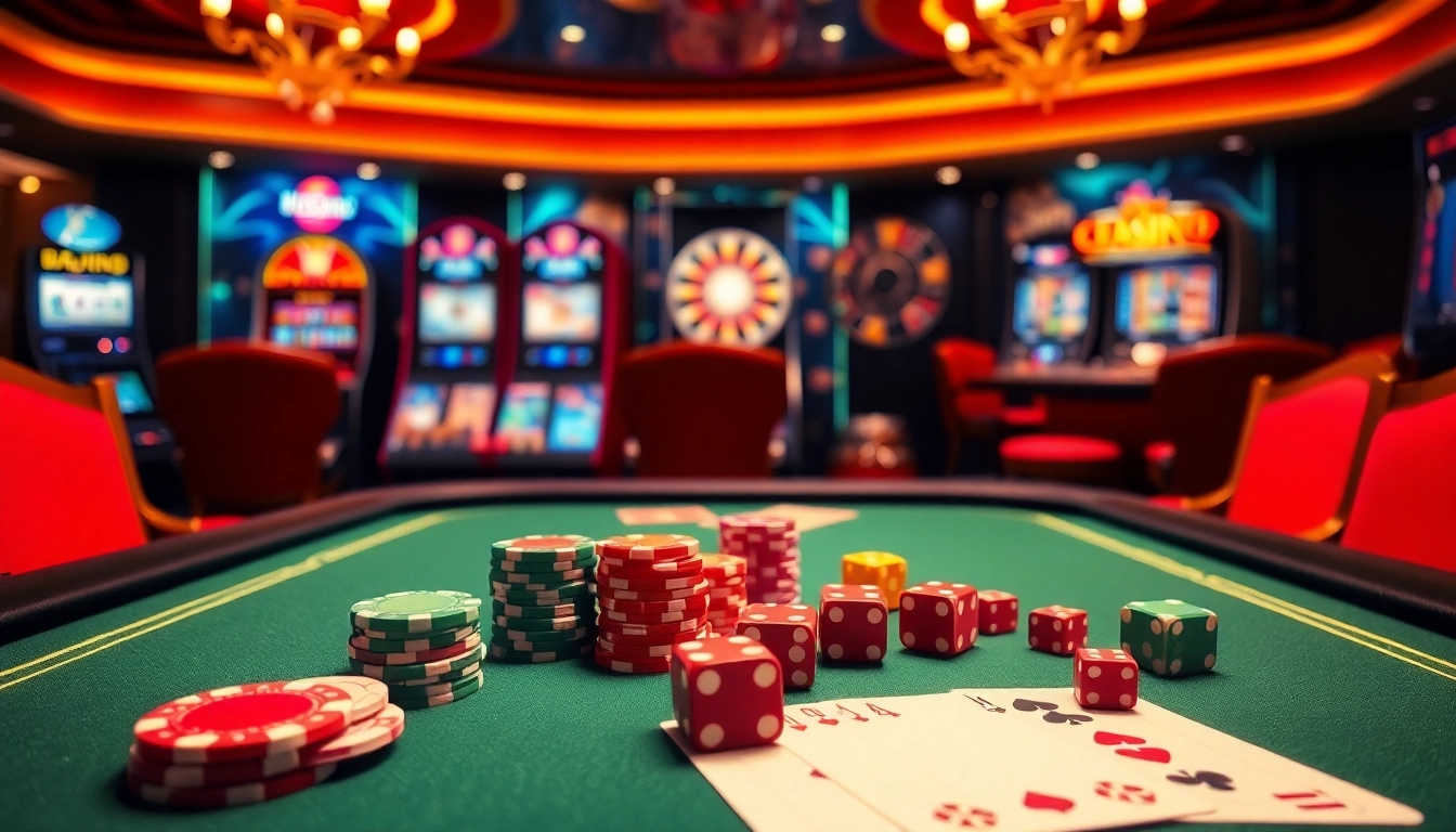 Découvrez l'excitation de meilleure casino en ligne avec des tables de poker vibrantes et des éléments de jeu ornés.