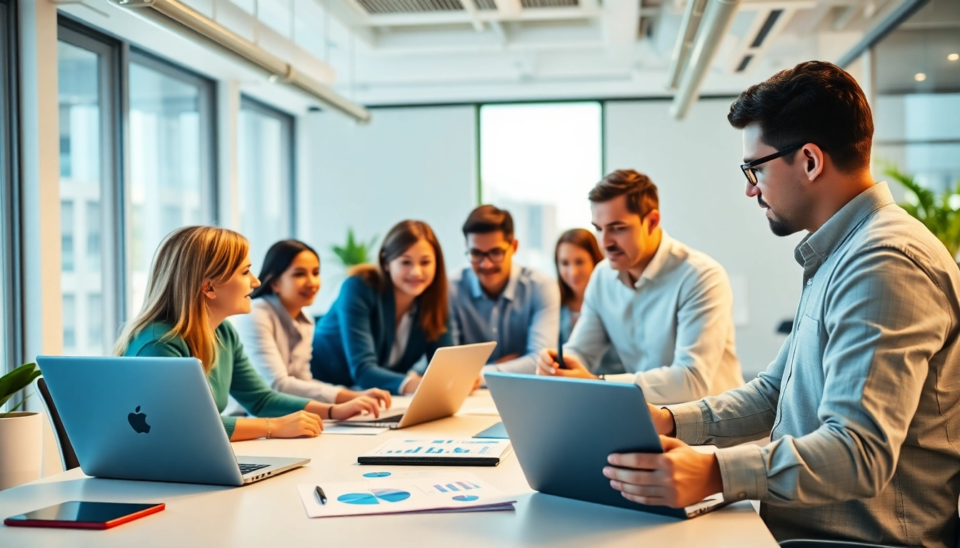 Providing managed IT services near me, a diverse team collaborates in a bright office space.