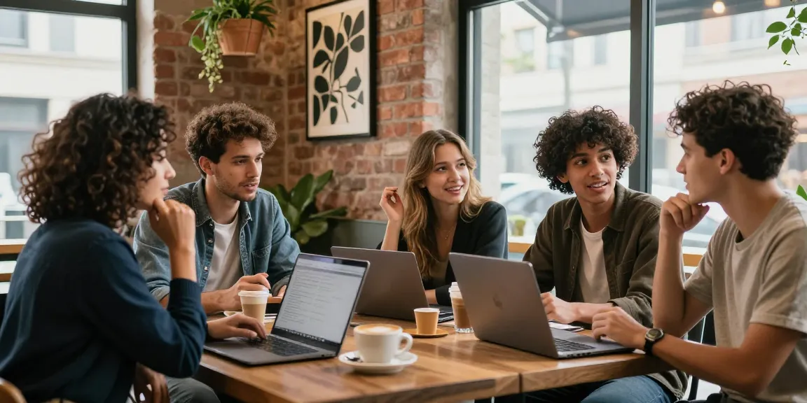 Diverse friends sharing experiences about a crush on someone over coffee in a cozy café.