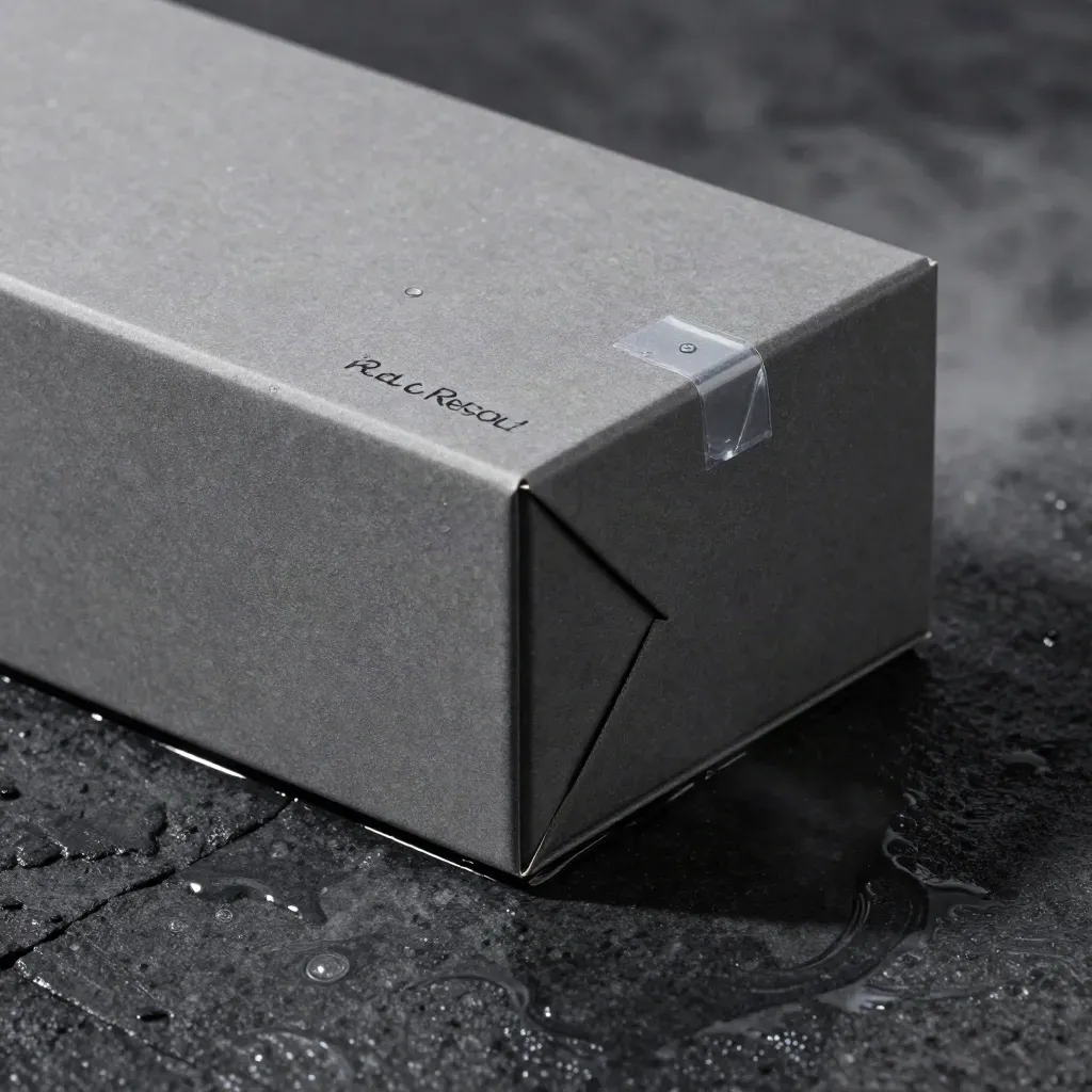 Graphite rescue box gliding over wet basalt with water sheen and clear seal fragments
