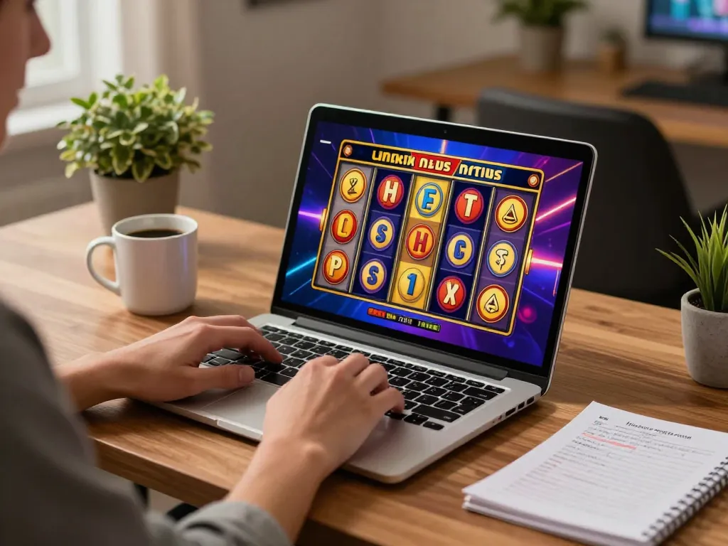 Engaging with slot games on a laptop showcasing strategic gameplay and vibrant visuals.
