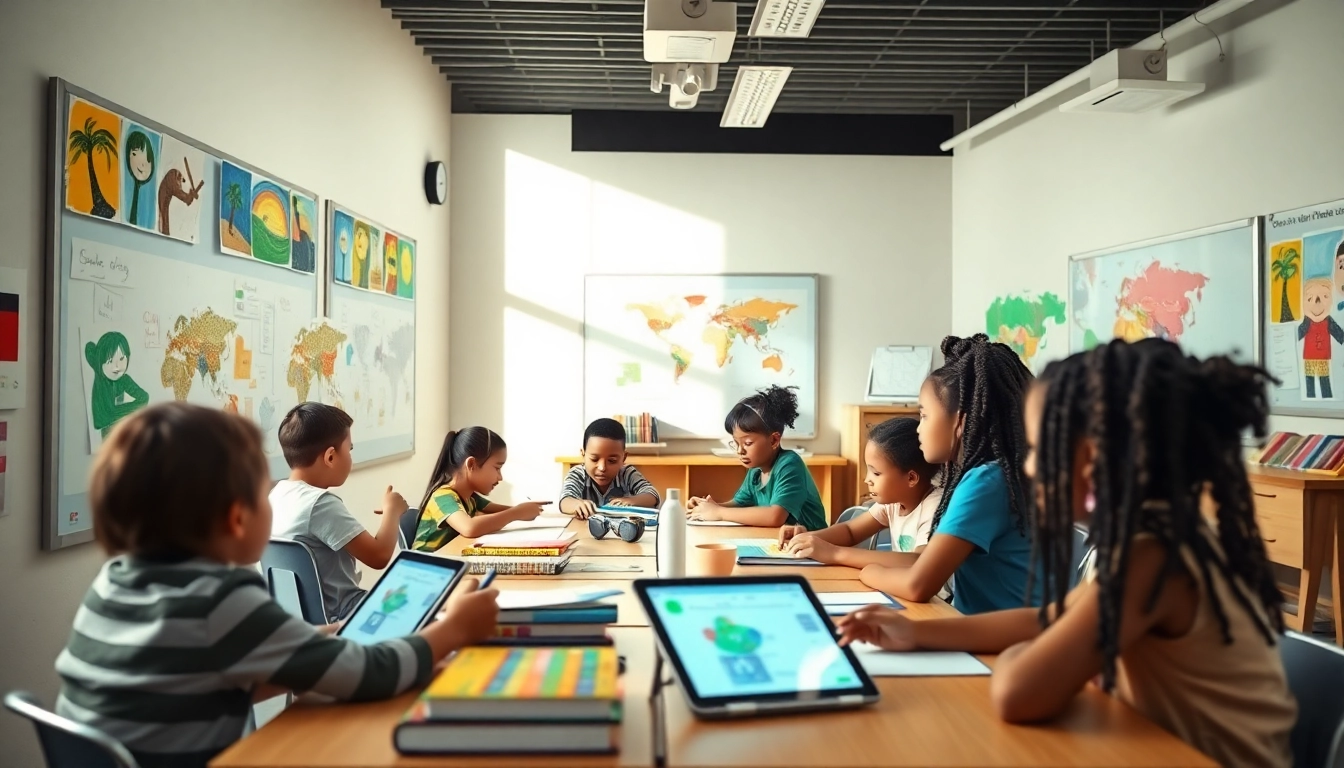 Education equity in a modern classroom with diverse students engaging in innovative learning.