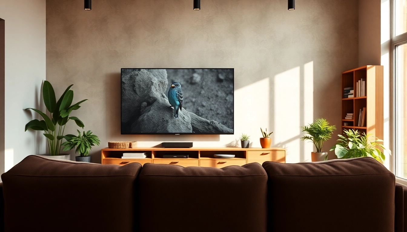 Engaging living room with iron tv on display for a cozy viewing experience.