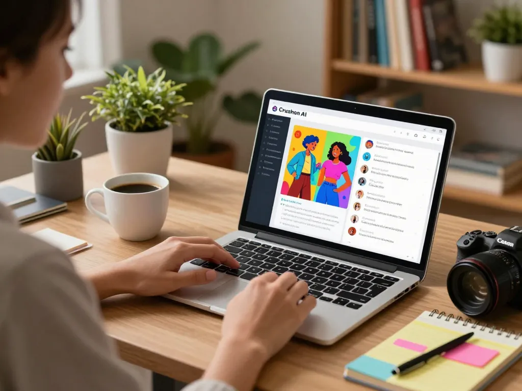 Engaging Crushon AI chat experience in a cozy home workspace.