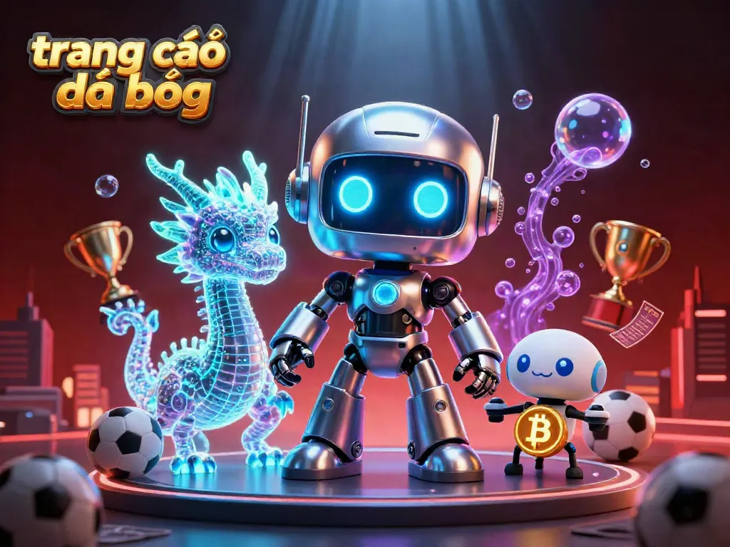 Trang cá độ đá bóng với robot và rồng AI trong không gian thể thao sôi động.