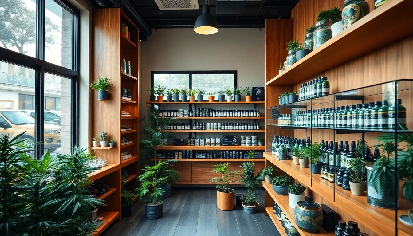 Les produits du Green Guyz club cannabis madrid exposés dans une boutique moderne.