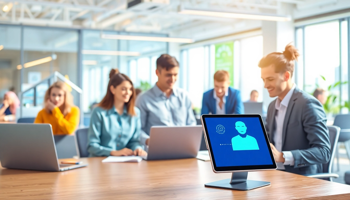 Engaging enterprise ai assistant enhancing productivity in a modern office environment.