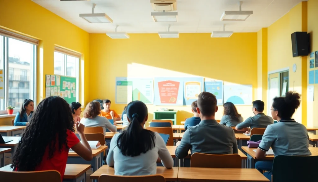 Engaged students in a vibrant education classroom environment.