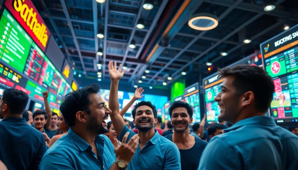 Exciting atmosphere of the best sportsbooks in Mexico with fans celebrating winning bets.