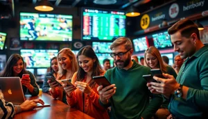 Discover the vibrant sports betting scene illustrating the best online sportsbooks India in a lively bar atmosphere.