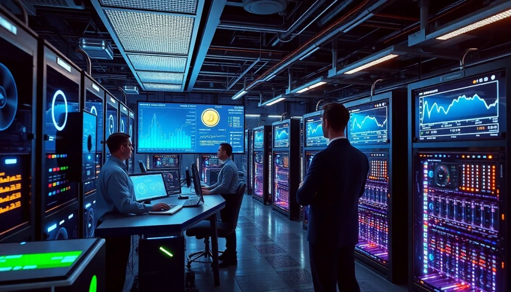 Visual representation of the best crypto mining site featuring advanced mining rigs and data monitoring.