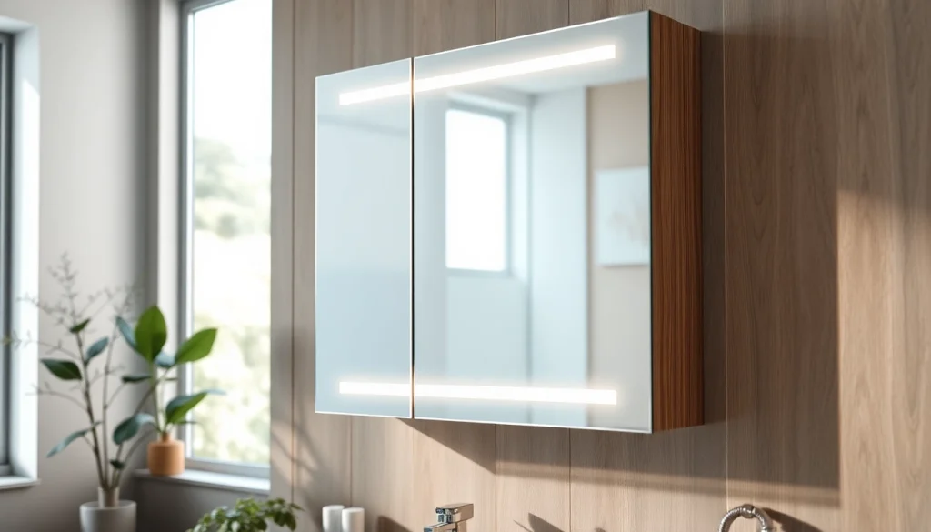 Der Spiegelschrank mit LED Beleuchtung sorgt für stimmungsvolles Licht im Badezimmer.