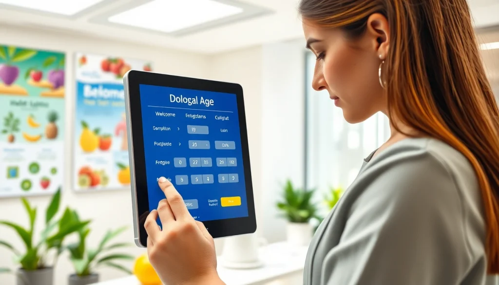 Engage with a biological age calculator interface in a health clinic setting.