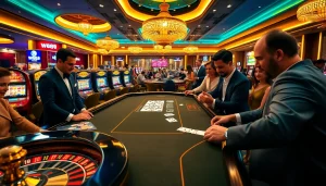 W88 link to an exhilarating casino scene with players at a vibrant gaming table, showcasing luxury and excitement.