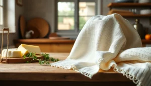 Kaasdoek met verse kaas en kruiden op een houten tafel