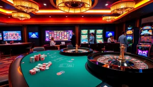 Players enjoying poker and slot games at UU88 casino, showcasing excitement and luxury.