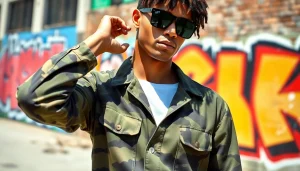 Katoen met legerprint kledingstijl in een trendy omgeving.