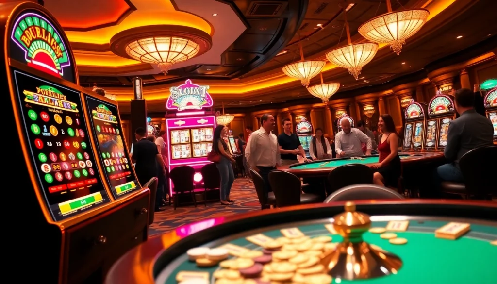 Pemain yang antusias menikmati slot depo 5rb di lingkungan kasino mewah.