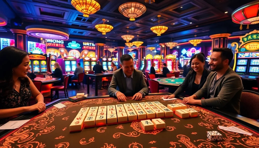 Players enjoying Mahjong Ways 2 slot game in an exciting casino atmosphere.