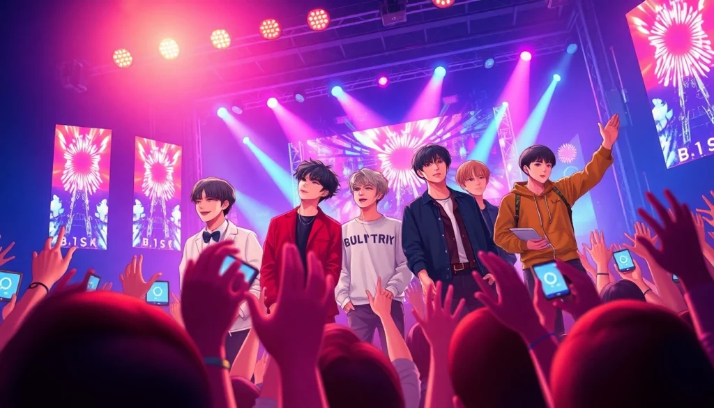BTS members performing live, showcasing their vibrant stage presence and energy.