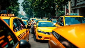 Delhi Taxi Service with vibrant taxis in busy Delhi street, capturing energy and convenience.
