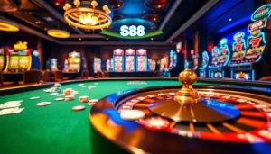 Experience the thrilling S88 casino action with vibrant slot machines and roulette tables in luxury.