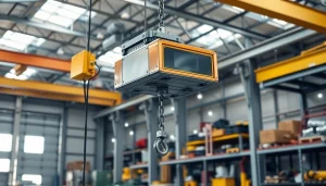 Electric chain hoist crane operating efficiently in an industrial warehouse.