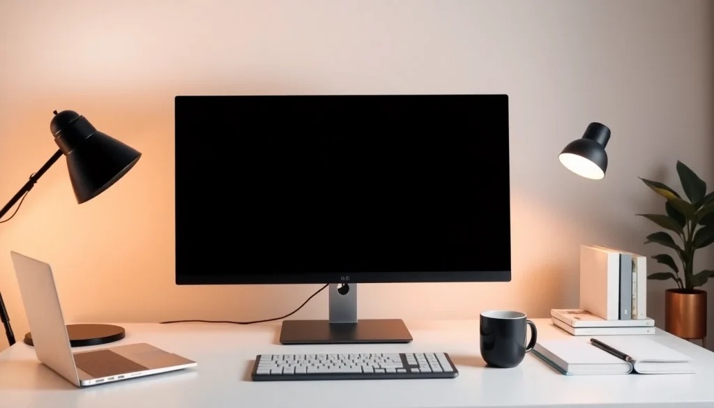 Experience a full black screen on a minimalistic workspace to enhance focus and reduce distractions.