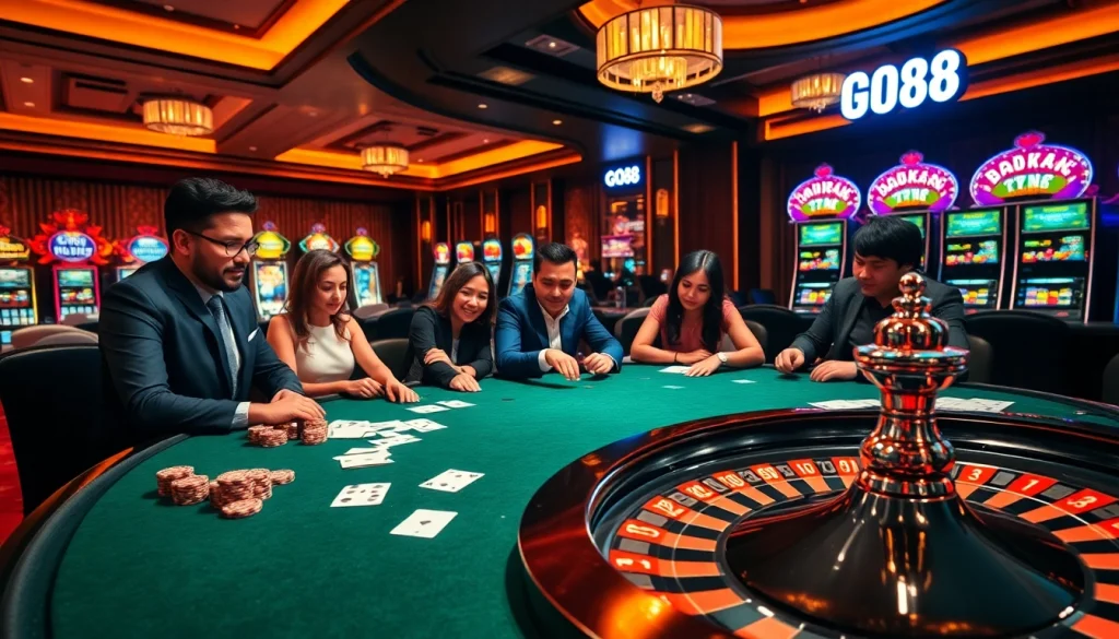 Players enjoying an exciting game at GO88 casino, showcasing poker and roulette.