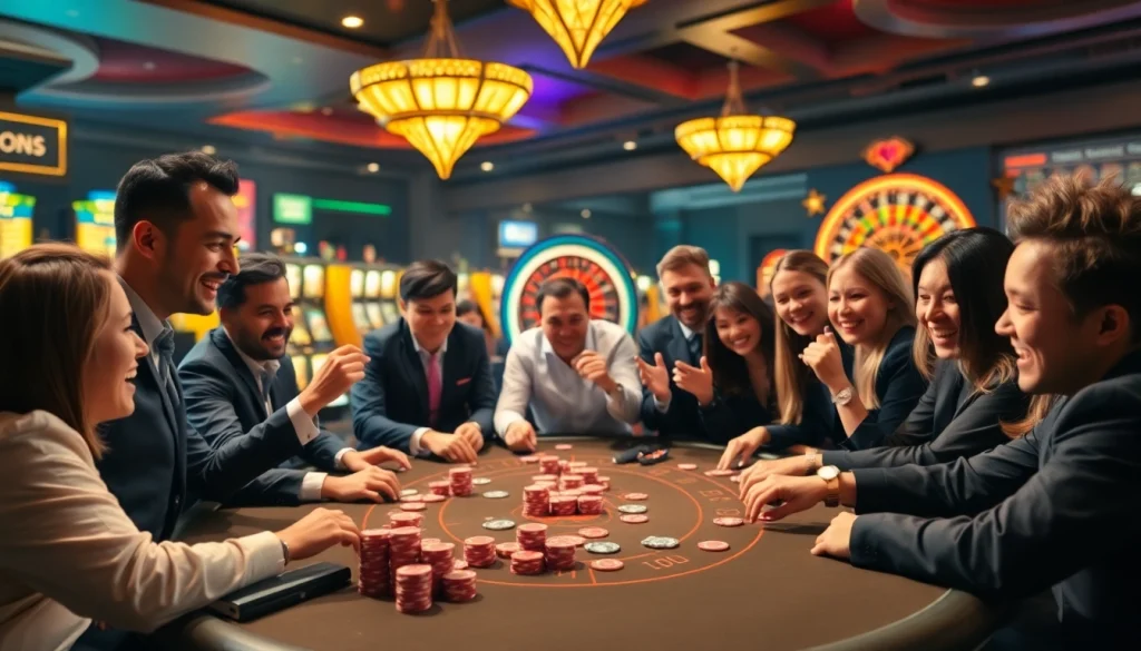 Players enjoying a thrilling poker game at a luxurious u888 com casino table with vibrant chips and cards.