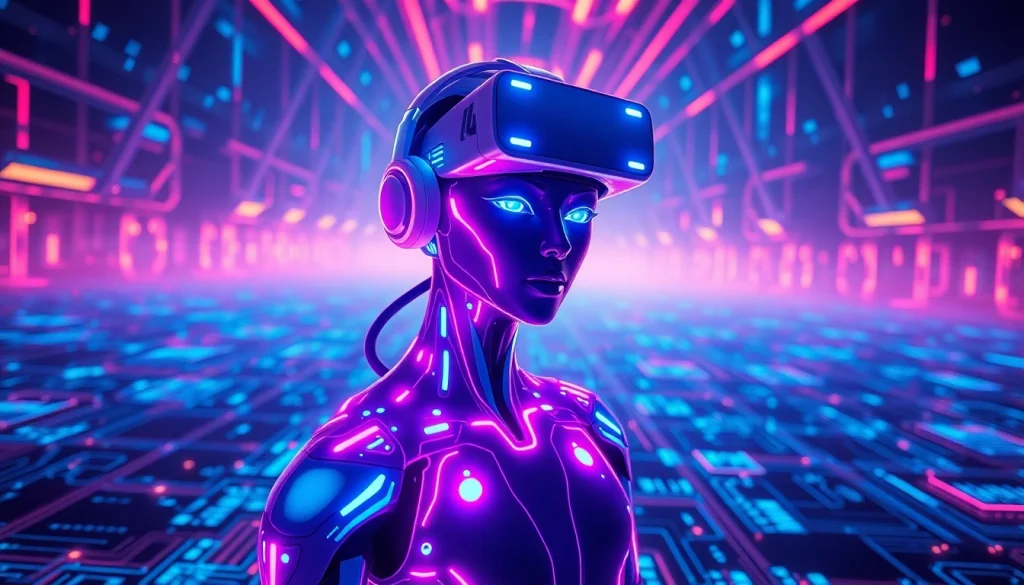 AI nsfw character in a digital landscape, showcasing allure and technology.