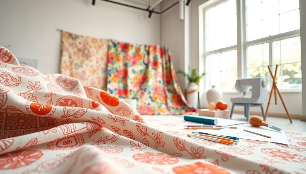 Bekijk hoogwaardige bedrukte katoenen stoffen in een helder studio met creatieve ontwerpen.