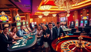 Engaging casino scene showcasing players at 555win com tables, capturing the thrill of high-stakes gambling.