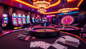 Engaging MK 8 casino scene featuring vibrant tables, colorful chips, and professional gameplay action.